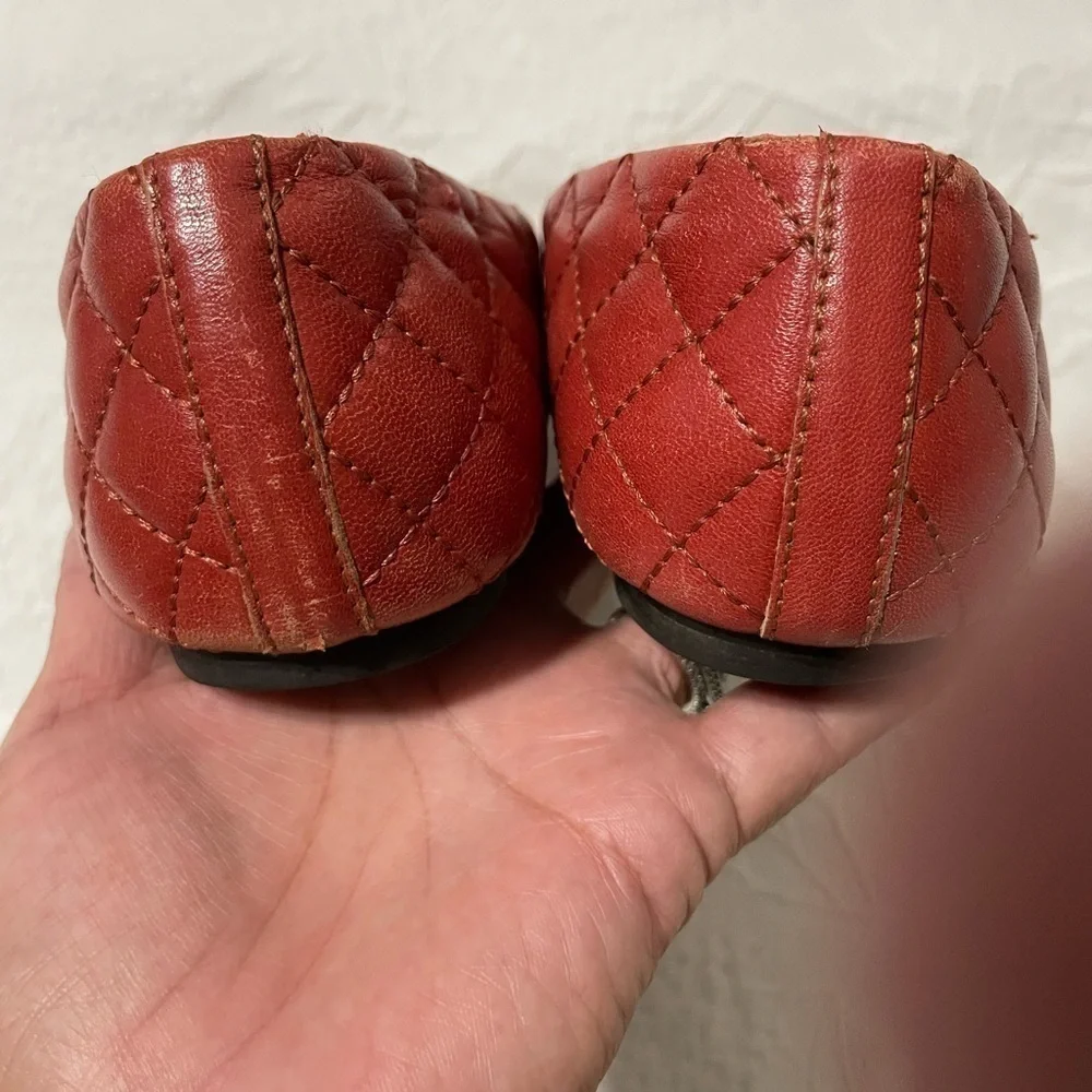 EUC Tory Burch Rust Gold Point Toe Slip On Quilted Ballet Flats Size 6